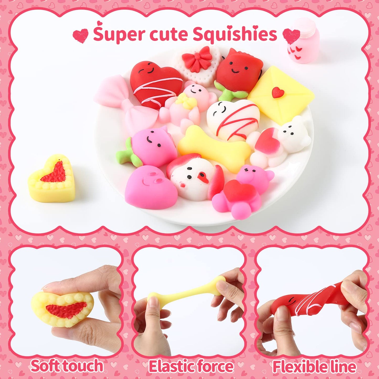 30Pack Valentines Cards For Kids With Mochi Squishy Toys, Squishy Squeeze Toy Bulk Valentines Day Gifts For Kids Classroom Exchange Small Toys For Kids Prizes Party Favors Goodie Bags Stuffers