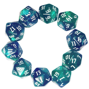 10PCs D20 Polyhedral Dice Set 22mm for DND RPG MTG Dungeons and Dragons Dice (Blue + Cyan)