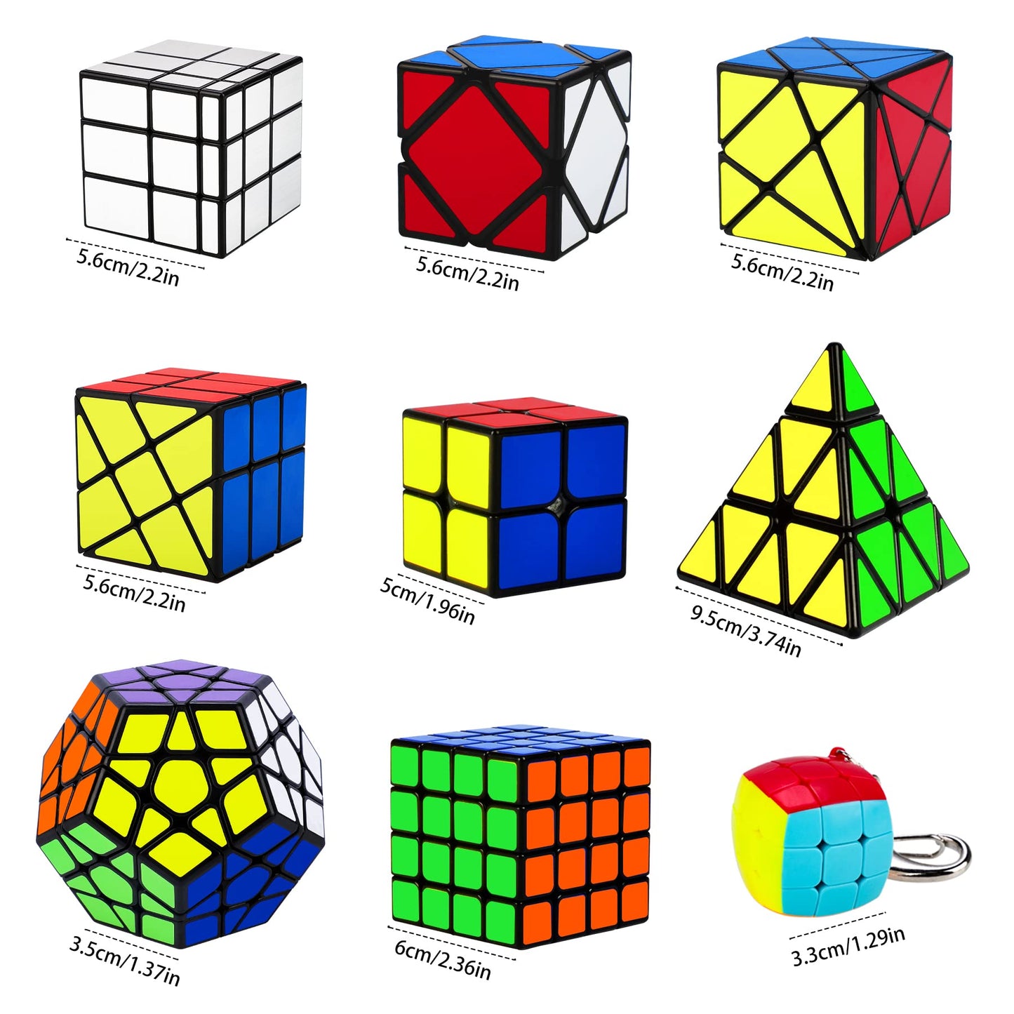 Coolzon Speed Cube Set - 9 Pack Magic Cubes, Plastic Puzzles for Kids & Adults, Includes Pyraminx, 2x2, 3x3, 4x4,