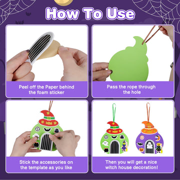 Fennoral 12 Pack Halloween Craft Kit For Kids Make You Own Witch House Foam Stickers Ornament Diy Arts And Crafts For Kids Girls
