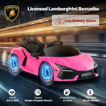 Elemara Licensed Lamborghini Ride On Car With Scissor Door,Electric Car For Kids With Remote Control,12V Kids Car With Bluetooth,Led Light,Mp3 Player And Wide Seat(Pink)