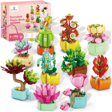 Sawaruita 10 Pack Succulents Plants Flowers Bonsai Building Set - Botanical Collection Building Toys for mature-themed -Gifts for Mother's Day  Valentine's Day Easter Party Favors