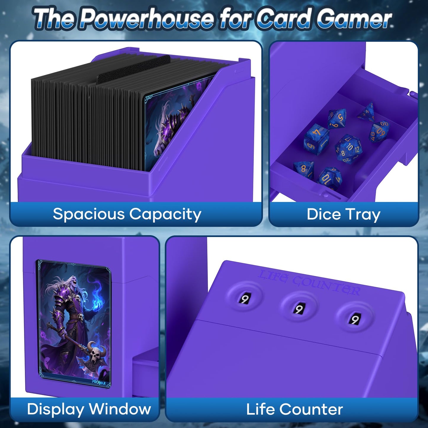 Proijeut Mtg Deck Box with Life Counter, Commander Deck Box Fits 100 Double-Sleeved Cards, Magic Card Storage Box with Commander