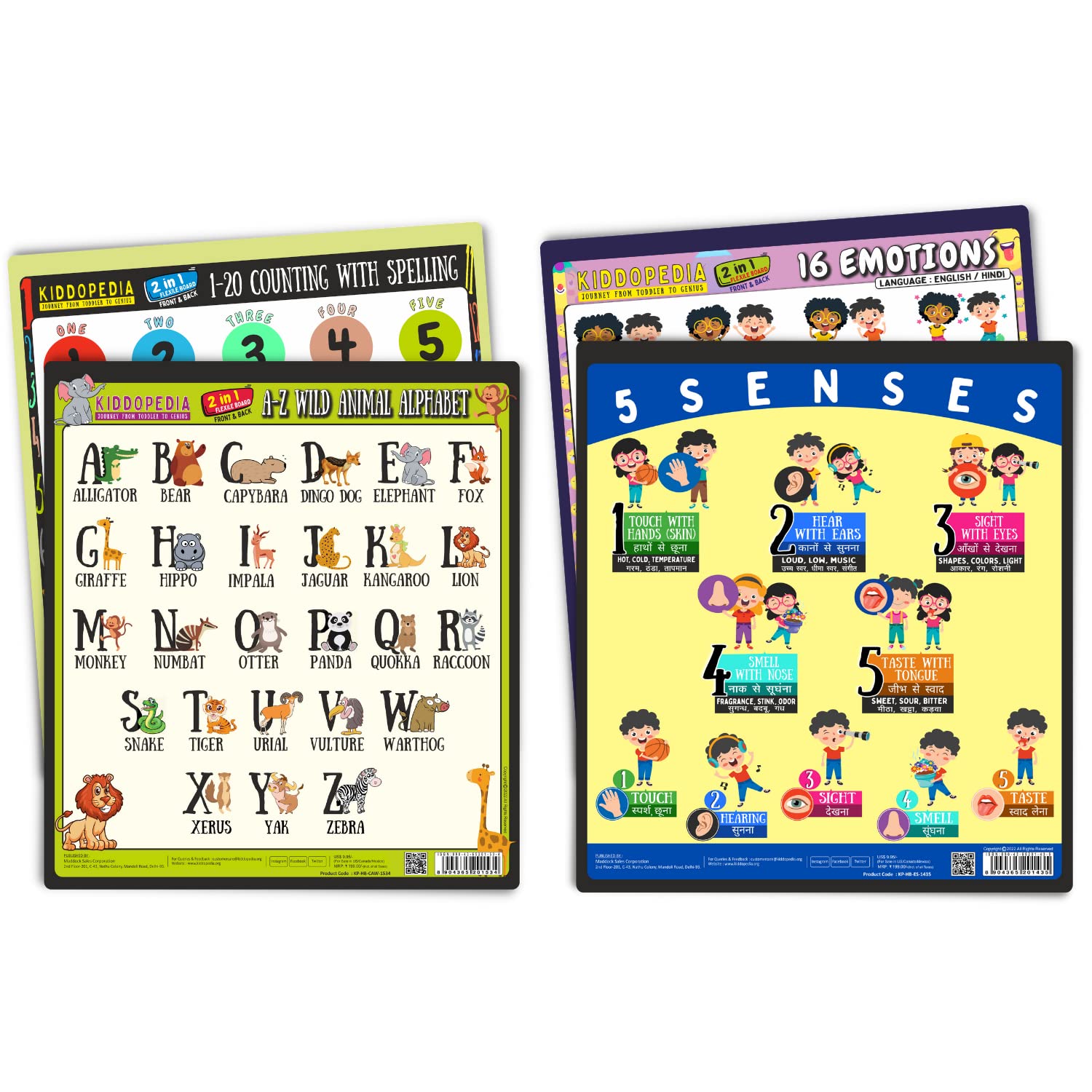 Kiddopedia My First Early Learning Library 2 Flexile Boards (2In1) Total 4 Topics | 120 Counting With Spellings, AZ Alphabets 