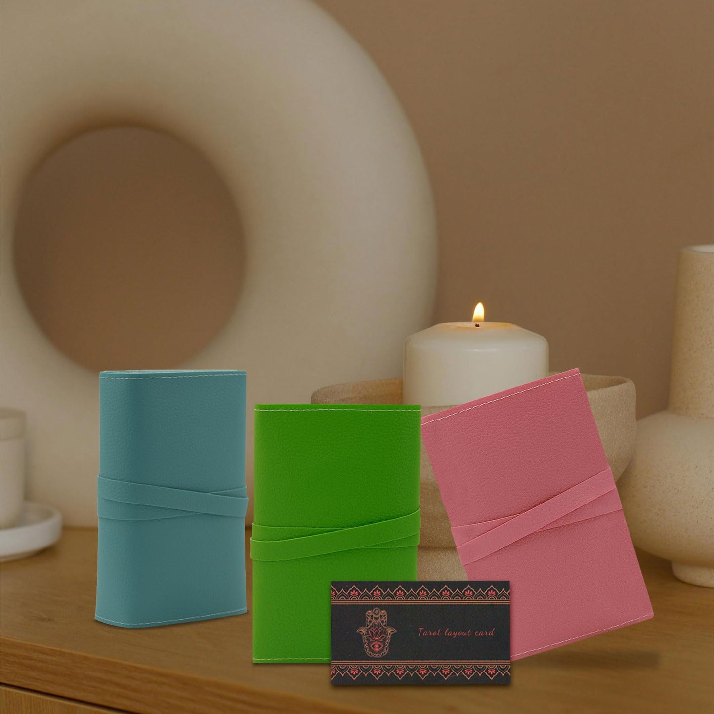 Knana 3Pcs Tarot Card Holder Leather Tarot Card Bags Tarot Card Pouches Tarot Accessories For Tarot Cards And Oracle Decks (Pink,Green,Blue)