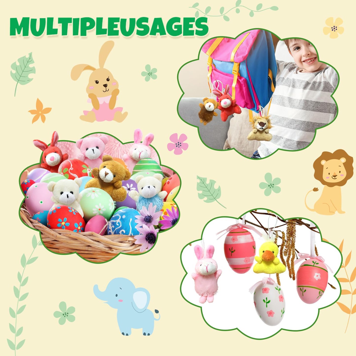32Pcs Mini Plush Animals Toy Set Assortment Christmas Easter Bulk Stuffed Keychain Party Favors For Kids Small Animals Decoratio