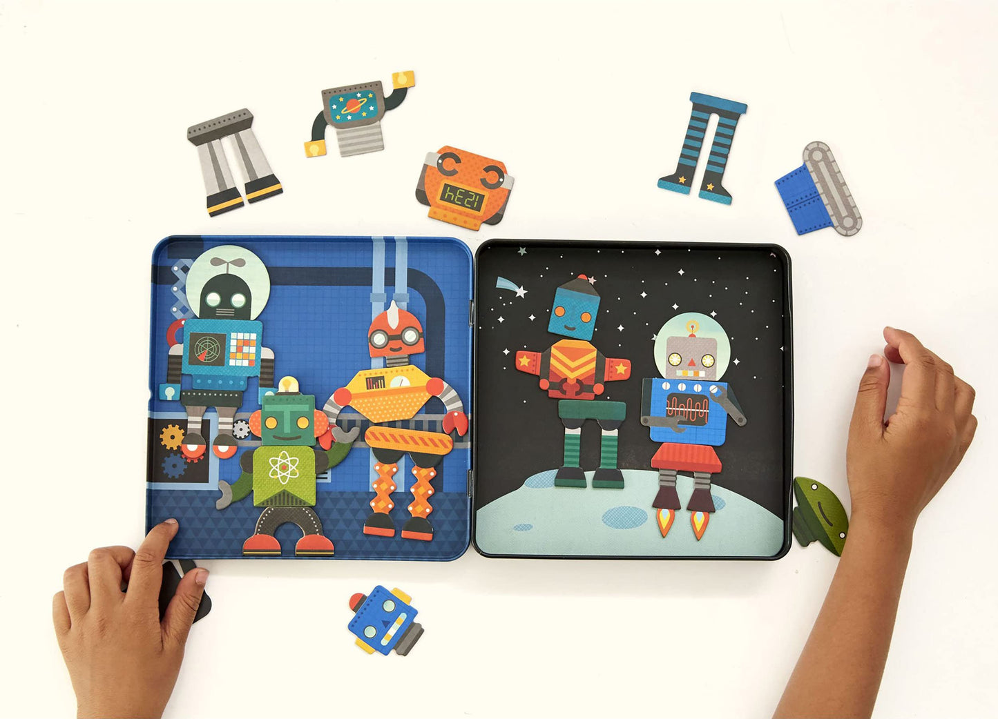Petit Collage Magnetic Play Set, Robot Remix – Mix & Match Magnetic Game Board, Ideal For Ages 3+ – Includes 2 Magnetic Scenes And Over 25 Magnet Pieces, Ideal Travel Activity For Kids
