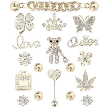 Rhinestone Bling Decoration Charms, Diamond Trend Designer Luxury Cute Jewelry Shoe Accessories For Women Girl Gifts(Gold)