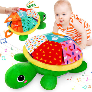 Kmuysl Baby Toys 0-12 Months - Musical Plush Sensory Turtle With Crinkle & Tummy Time Features For Newborns To 12 Months Boys &