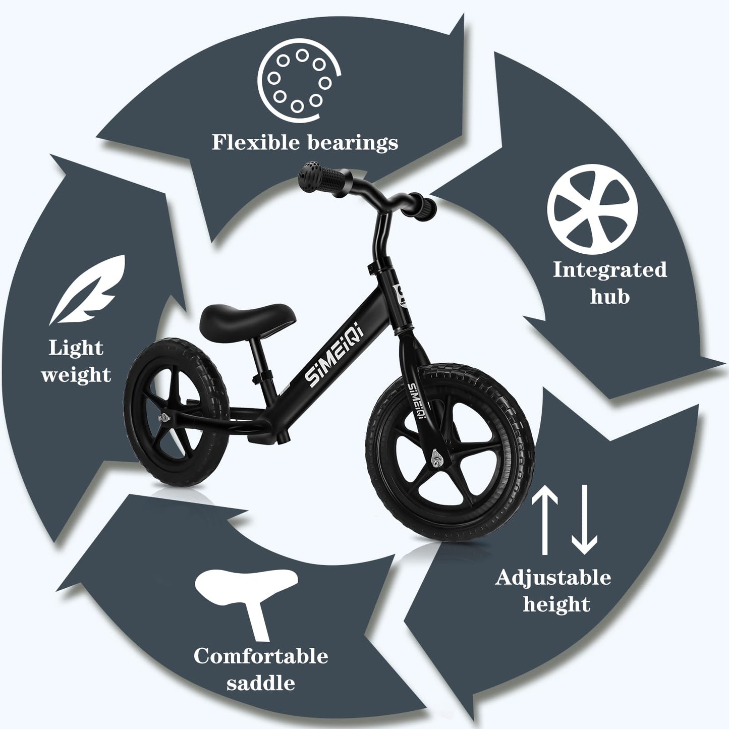 Simeiqi 12' Balance Bike For Boys Girls 2 3 4 5 Years Old No Pedal Walking Balance Training Sports Bicycle For Kids Toddlers Lightweight Adjustable Seat & Handlebar