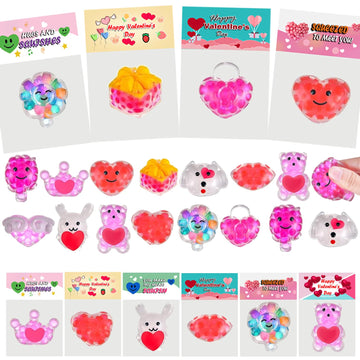 Cherislpy 24 Pack Valentines Day Gifts Cards With Squeeze Balls Fidget Toys Bulk For Kids Boys Girls Class Classroom Valentines