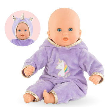 Corolle Bébé Calin Unicorn Boy Baby Doll - 12' Soft Body Doll With Purple Hooded Outfit, Sleeping Eyes Open And Close, Vanilla-Scented, For Ages 18 Months And Up