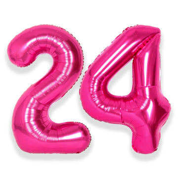 Suwen 40 Inch Large Hot Pink 24 Number Balloons Big Foil Helium Number Balloons 0-9 Jumbo Happy 24Th Mylar Birthday Party Decora