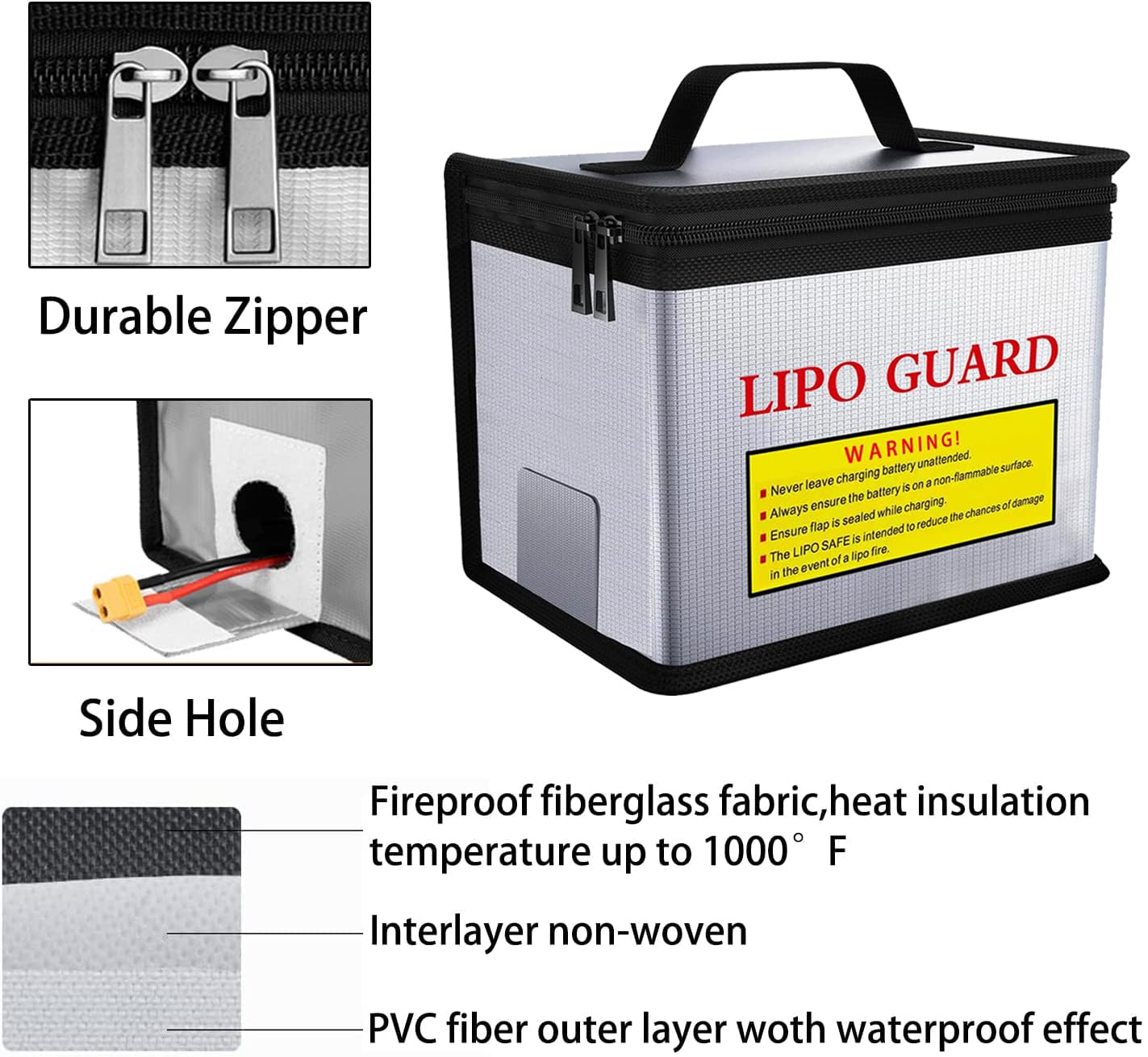 Shhao 3Pcs Lipo Battery Safe Bag Fire-Explosionproof Bag For Rc Vehicle Batteries Other Batteries Storage And Charging Safe (215X145X165Mm+185X75X60Mmx2)