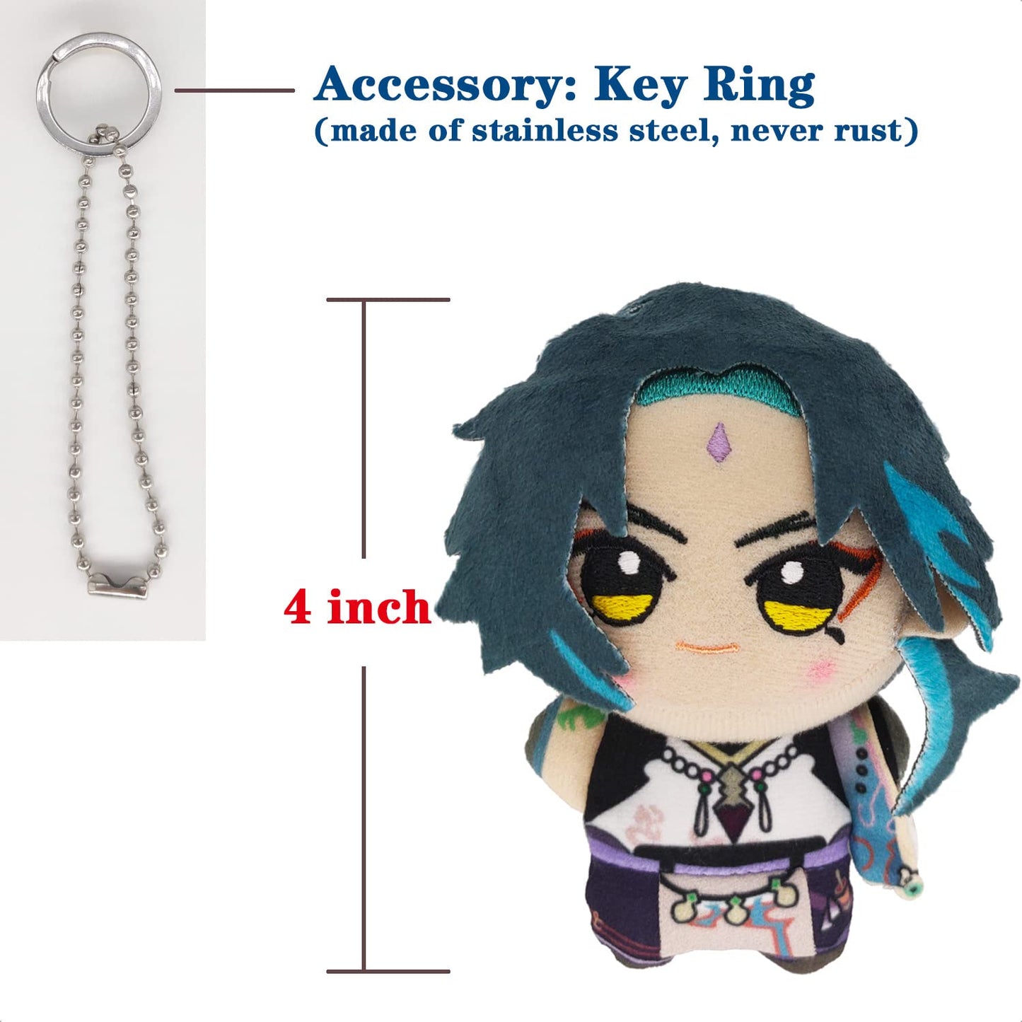 Kooliya Small Size Genshin Impact Figure Plush Doll - Xiao (4 Inch), Keychain Anime Figure Soft Stuffed Gift For Game Fans (Xiao