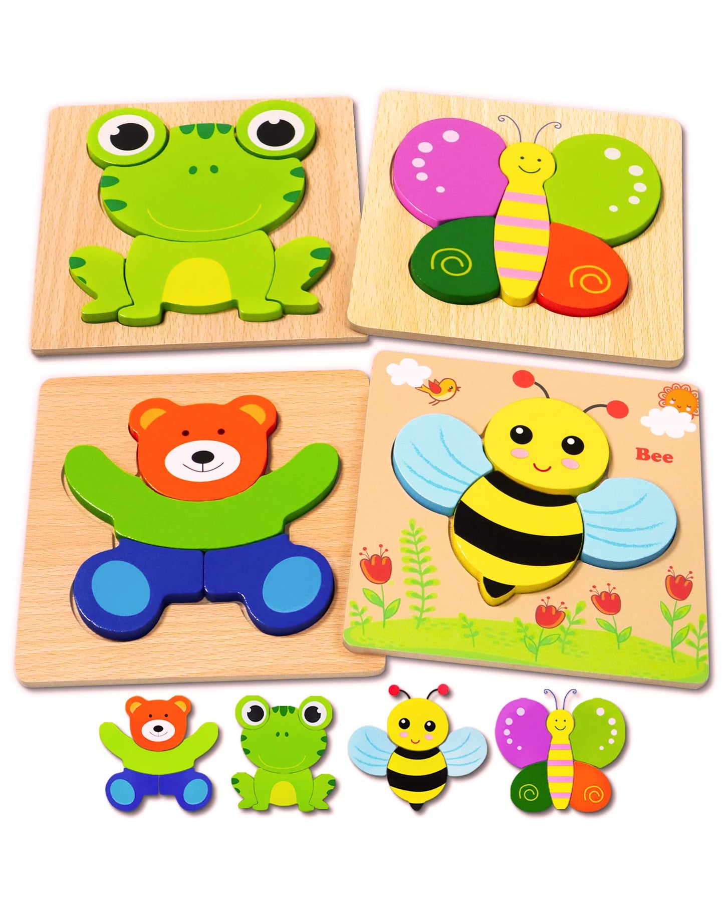 Bekayshad Wooden Puzzles Toddler Toys Gifts For 1 2 3 Year Old Boys Girls, 4 Pack Animal Jigsaw Puzzles Montessori Toys, Learnin