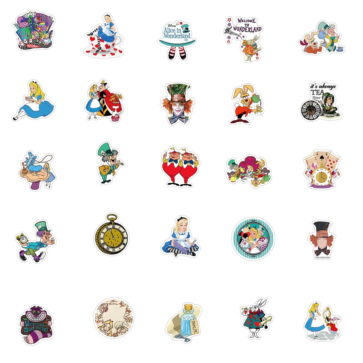 50 Cartoon Alice In Wonderland Stickers Waterproof Stickers Vinyl Sticker Clings Water Bottles Laptop Scrapbooking Computers Pho