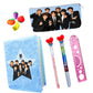 KOBBET 9pcs BTS Army Team Stationery Combo for Kids for School Bt21 Water Glitter Pen Pencil BTS Dairy Fancy Eraser, Ruler for 