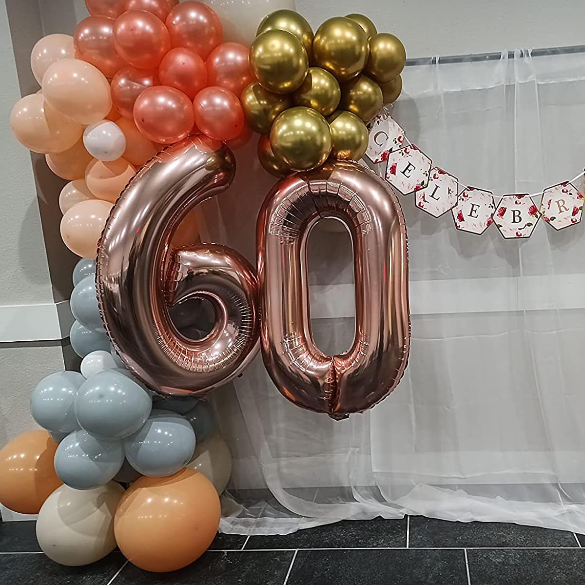 Paticool 60 Number Balloon Rose Gold,40 Inch Large 60 Number Foil Mylar Balloons For 60Th Birthday Party Celebration Decorations