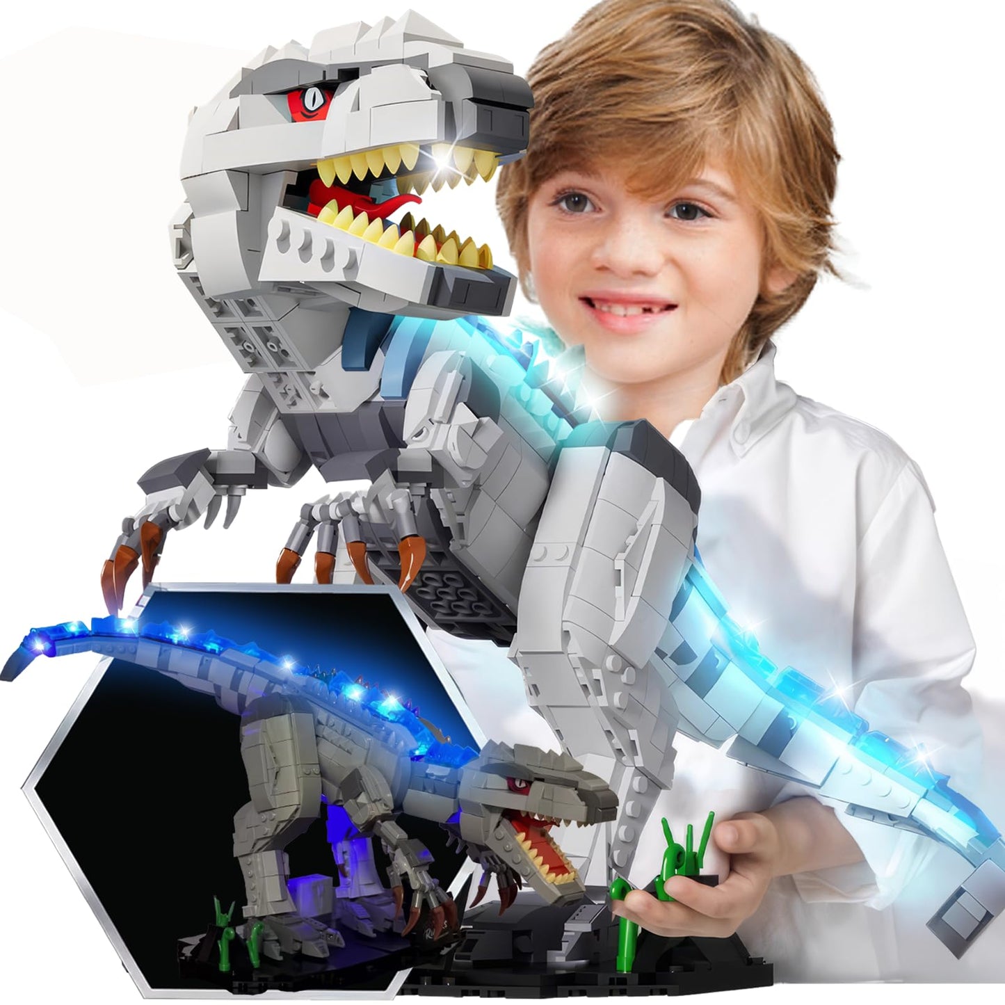 Light Up Dinosaur Building Block Sets  Glowing Tyrannosaur Building Kits Construction Dino  Dinosaur Educational Building Sets for Boy 6+ and mature-themed  23.6 Inch Big Size