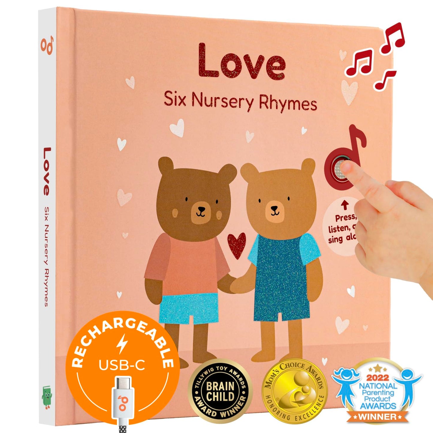 Cali'S Books Love Nursery Rhymes Musical Book Usb-C Rechargeable