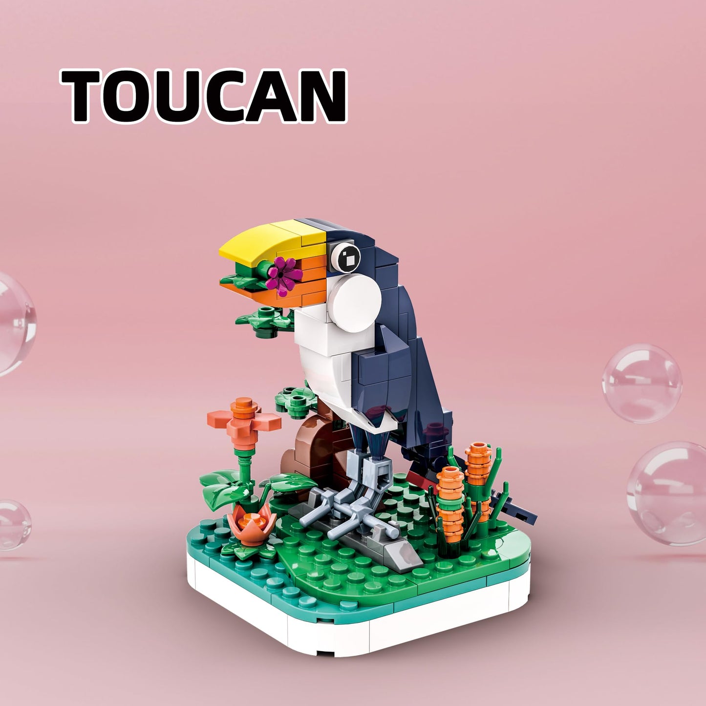 Apostrophe Games Majestic Birds Building Block Kit - 900 Pieces, Plastic - 6 Unique Bird Models in Green, Red, Brown, Black, White