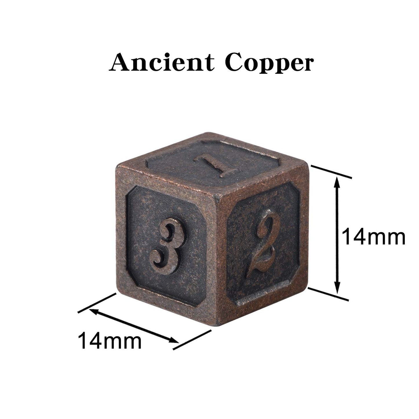 DNDND Ancient Copper D6 Metal Dice Set, Metal Dice 6 Sided Set of 6 Solid Metallic Dice with Free Black Velvet Bag for D&D Pathf