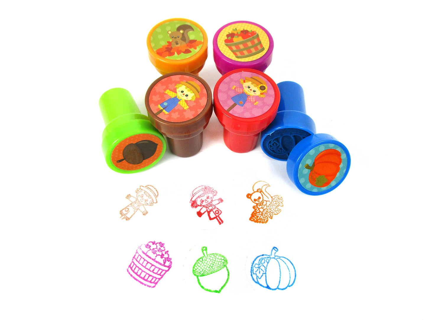 Tiny Mills 24 Pcs Fall Stampers for Kids Assorted Stamps for Kids Self Ink Stamps (12 Different Designs) Fall Party, Thanksgivin