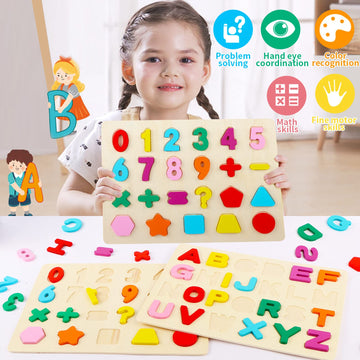 Wooden Puzzles For Toddlers, Wooden Abc Alphabet Letter Number Shape Puzzles Toddler Learning Puzzle Toys For Kids Boys Girls 2-