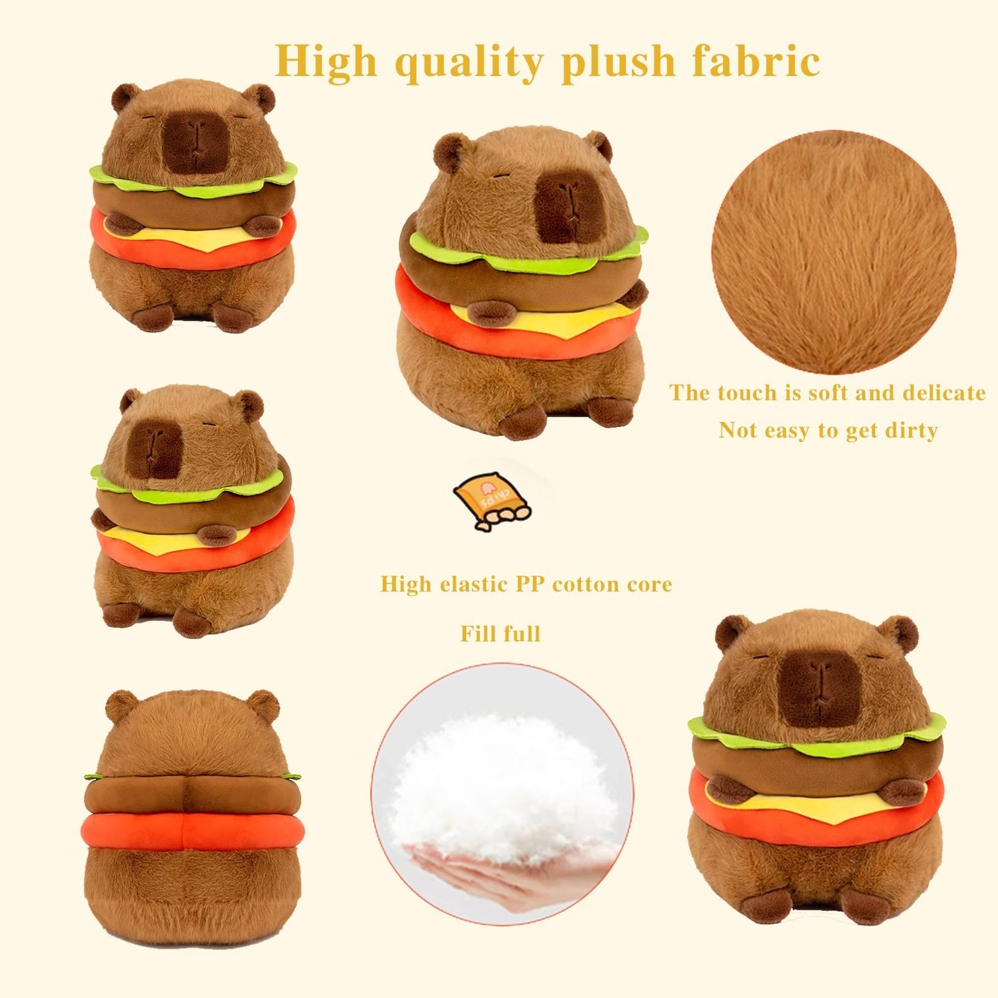 Lvqing Cute Capybar Stuffed Animals With Wearable Toast Headsetwear Capybar, Gifts For Kids (8 In Hamburger Capybar)