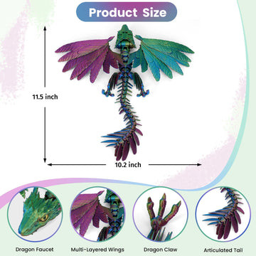 Shuwnd 3D Printed Dragon With Wings, Feathered Wyvern Dragon,Full Articulated Crystal Flying Dragon,Realistic Large Pet Dragon, Flexible Shoulder Dragon Stuff 3D Printed Animals Toy (Yellow Green Red)