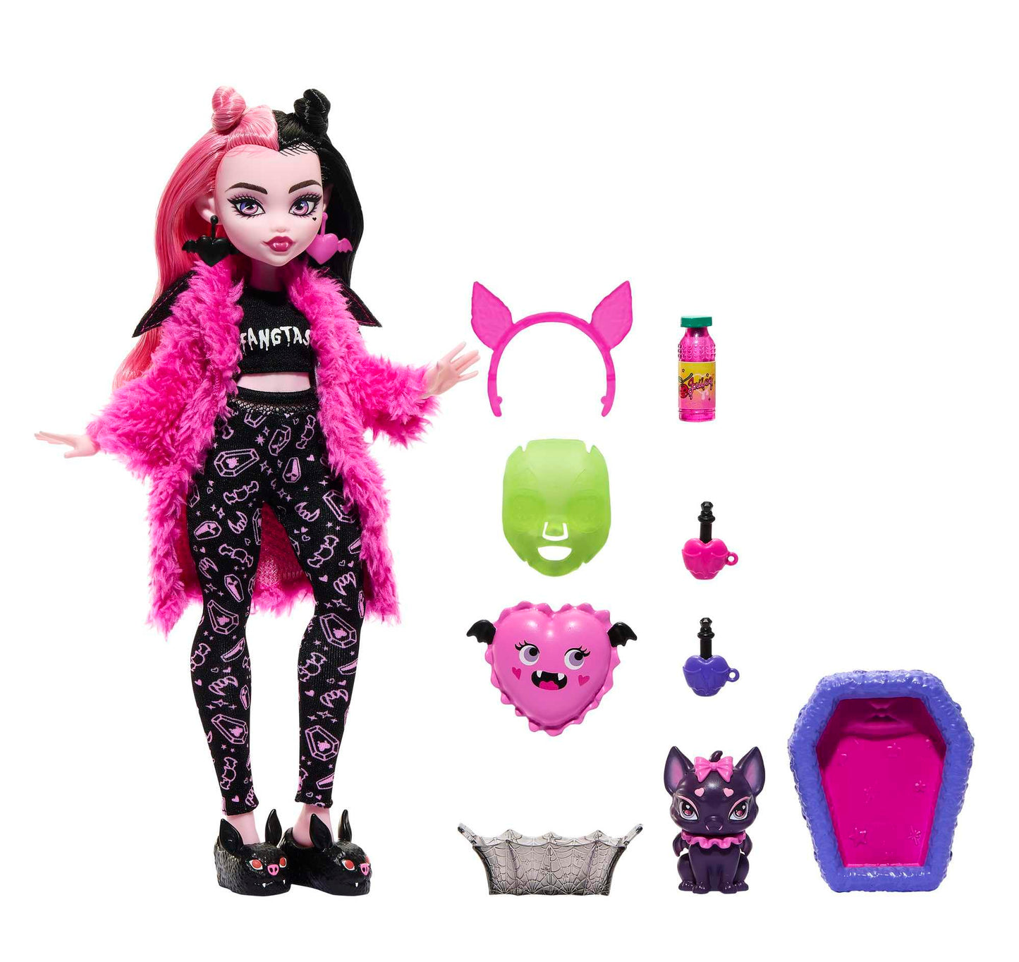 Monster High Doll, Draculaura Creepover Party Set With Pet Bat Count Fabulous, Sleepover Clothes & Accessories