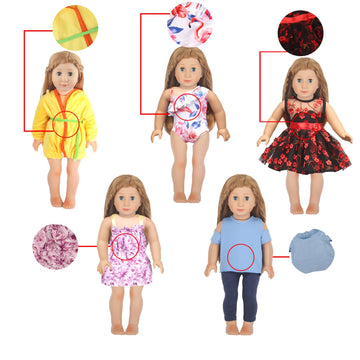 Augfrog 10 Sets Of 18 Inch American Doll Clothes, Including 10 Of Doll Clothing Dress Outfits For American Dolls, Birthday Gifts