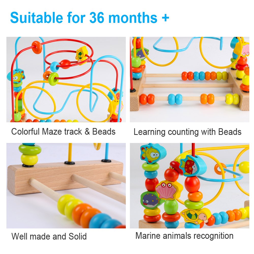 Timy Bead Maze Roller Coaster Toy - Educational Wooden Toy for Toddlers, Medium, Multicolor, Model UL-MABM