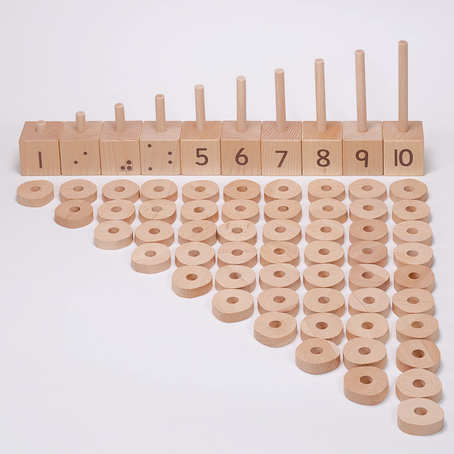 Yellow Door Number Stacker - Count & Learn Toy, Wood, Natural Shades, 2.17"H x 10.24"L x 9.84"W
