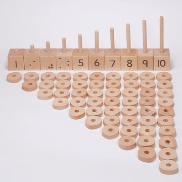 Yellow Door Number Stacker - Count & Learn Toy, Wood, Natural Shades, 2.17"H x 10.24"L x 9.84"W