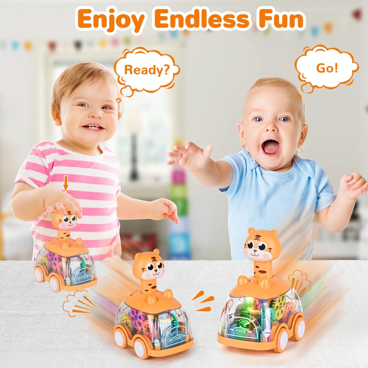 Shinysong Baby Toy Cars Press And Go Car For Toddler, Light Up Toys Birthday Gifts For Kids Boys Girls, Tiger 2Pcs
