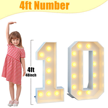 4Ft Light Up Numbers 10 Mosaic Numbers Marquee Frame For 10Th Birthday Party Large Cardboard With Light Bulbs Pre-Cut Kit Giant Cut-Out Thick Foam Board Sign Diy Boys Girls Decorations Anniversary
