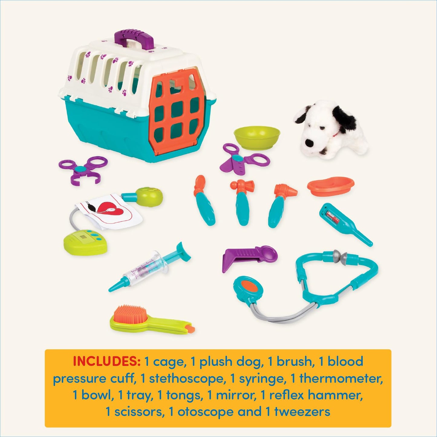 Battat Veterinarian Toy Set - 15-Piece Plush Dalmatian Puppy Medical Kit for Kids, Ages 2-4, Blue - Includes Stethoscope & Tools