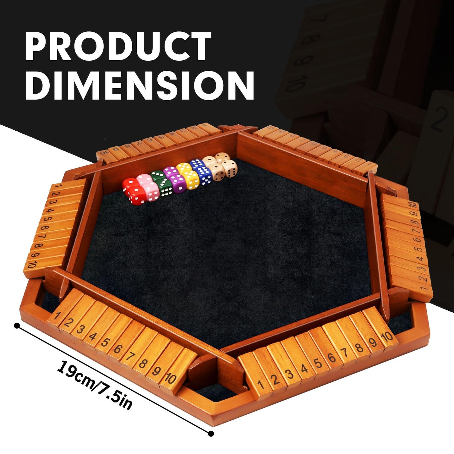 Tooybing Upgraded 1-6 Players Shut The Box Dice Game, Wooden Board Table Family Game For Kids And Adults With 16 Dice, Classic T