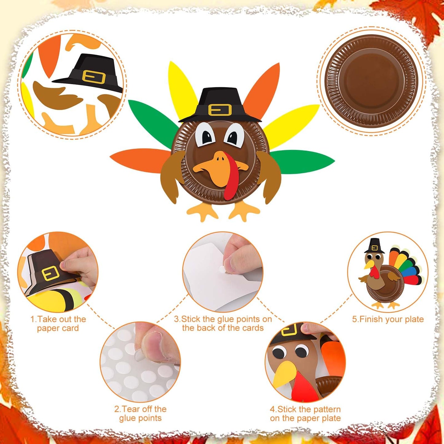 Sanixin 24 Sets Thanksgiving DIY Turkey Craft Kits Fall Make a Turkey Crafts Thanksgiving Decorations Stickers Arts and Crafts f
