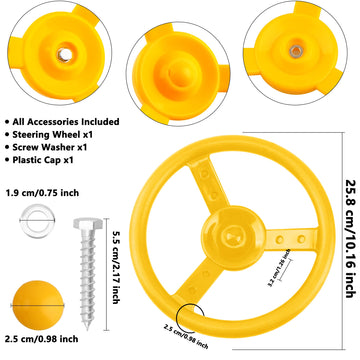 Haconba 2 Pack Steering Wheel Playset Plastic Pirate Ships Wheel With Mounting Tools For Kids Playground Outdoor Gym (Yellow, Re