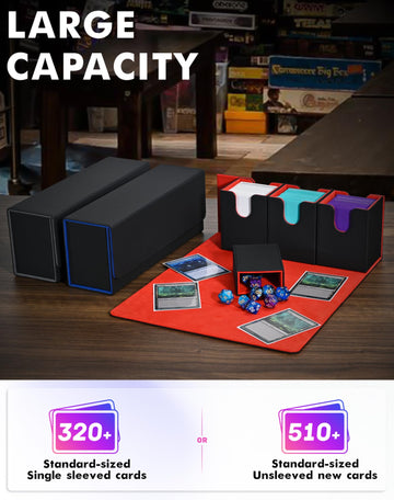 Uaono Card Storage Box With Dice Tray For Mtg Yugioh, 4 In 1 Card Deck Case Holds 510+ Unsleeved Cards, Strong Magnet Card Organ