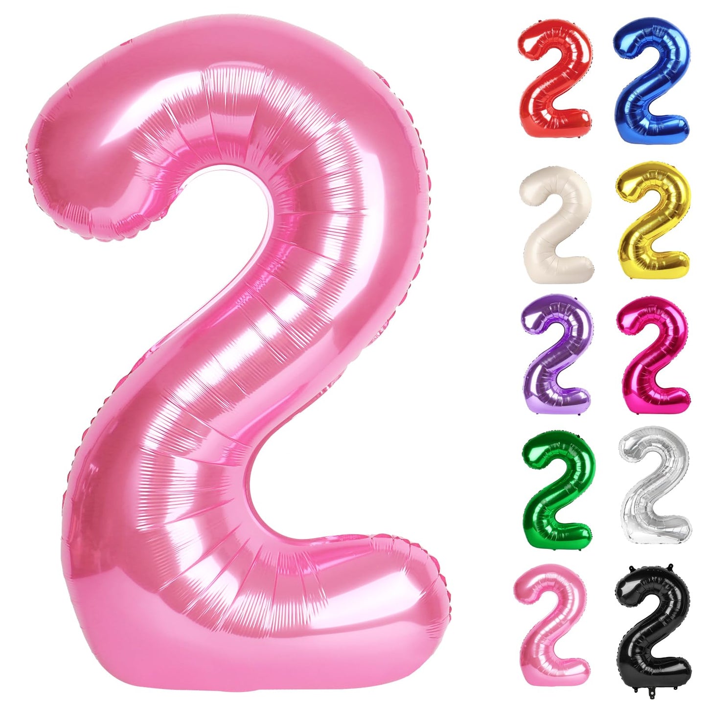 Pink Number 2 Balloon 40 Inch, 2 Balloon Number, 2Nd Birthday Decorations For Baby Girls Boys Toddlers