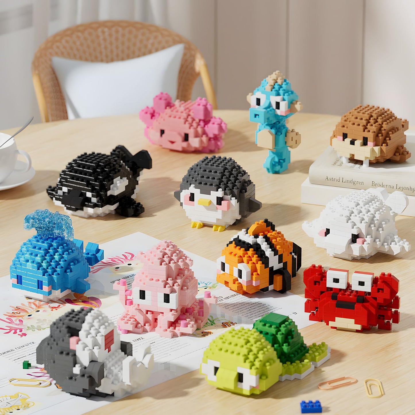 HJPLPXH Small Toy Gift,Party Favors for Kids,12 Boxes Mini Marine Animals Micro Building Blocks Set, Birthday Gift for Kids Ages