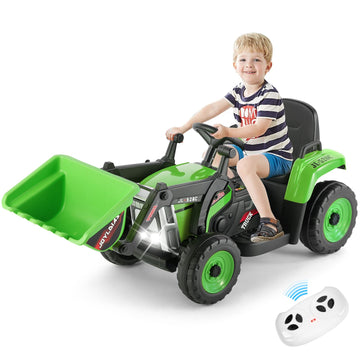 Joyldias 12V Ride On Excavator With 2.4Ghz Remote Control, Electric Construction Vehicle Bulldozer For Kids Digger With 3 Speeds, Bluetooth, Microphone Jack, Music, Lights, Green