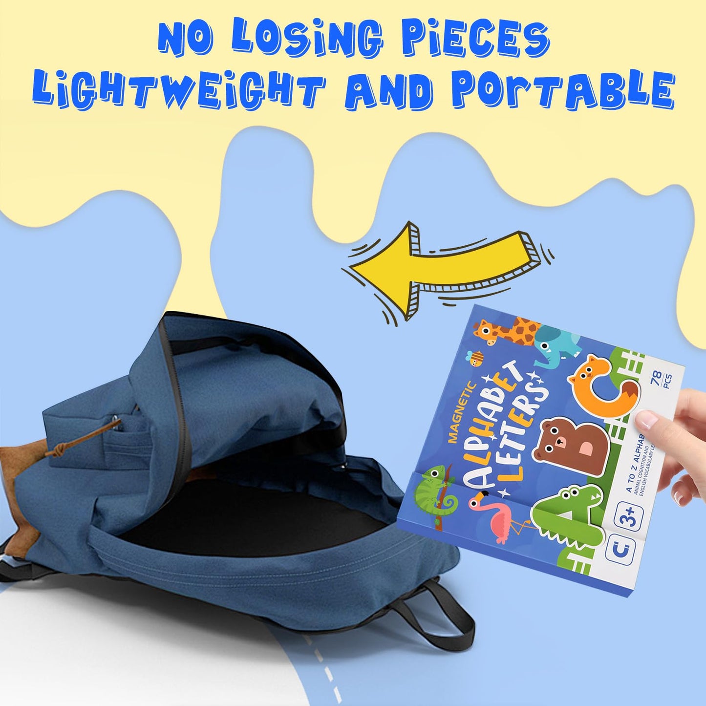 Fullware Portable Animals Magnetic Alphabet Letters Learning Board, Foldable, Upper & Lowercase, Spelling, Fridge Magnets For To