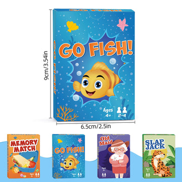 Card Games Go Fish,Old Maid,Slap Jack And Memory Match-4 Decks In 1 Pack,Classic Card Games For Kids Toddlers,Fun Kids Games For