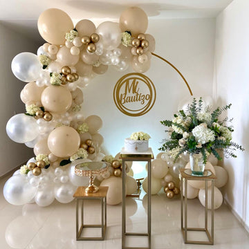 White Sand Gold Balloons Garland Arch Kit, 102 Packs White Nude Cream Balloons With Metallic Chrome Gold Confetti Latex Balloons