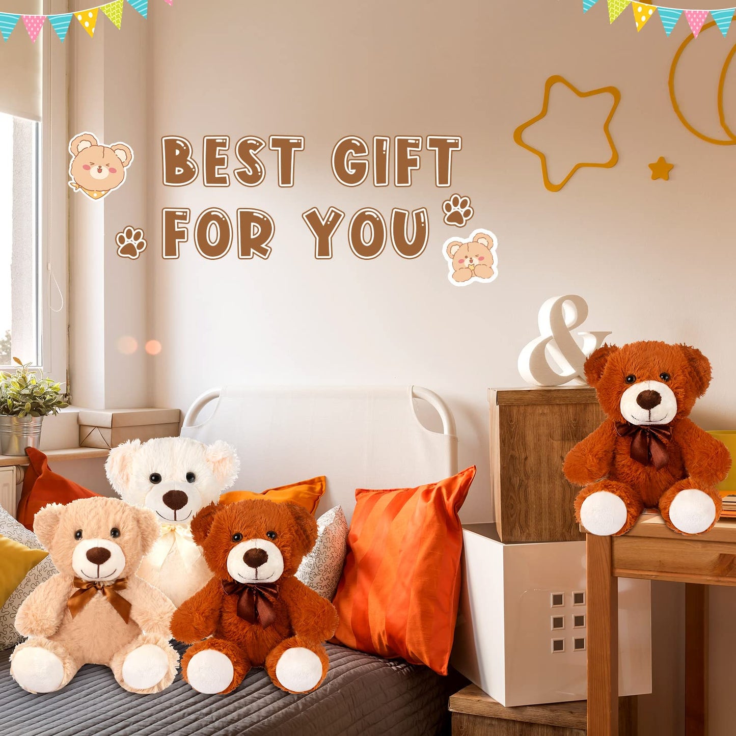 Zomiboo 7 Packs 14 Inch Plush Bear Stuffed Animals Plush Valentine Day Gift Soft Cute Stuffed Dolls Birthday Party Decorations(White, Brown)